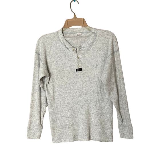 AKI men gray Thermal Long Sleeve Crew Neck T-Shirt 3 button front sz medium - Picture 4 of 10